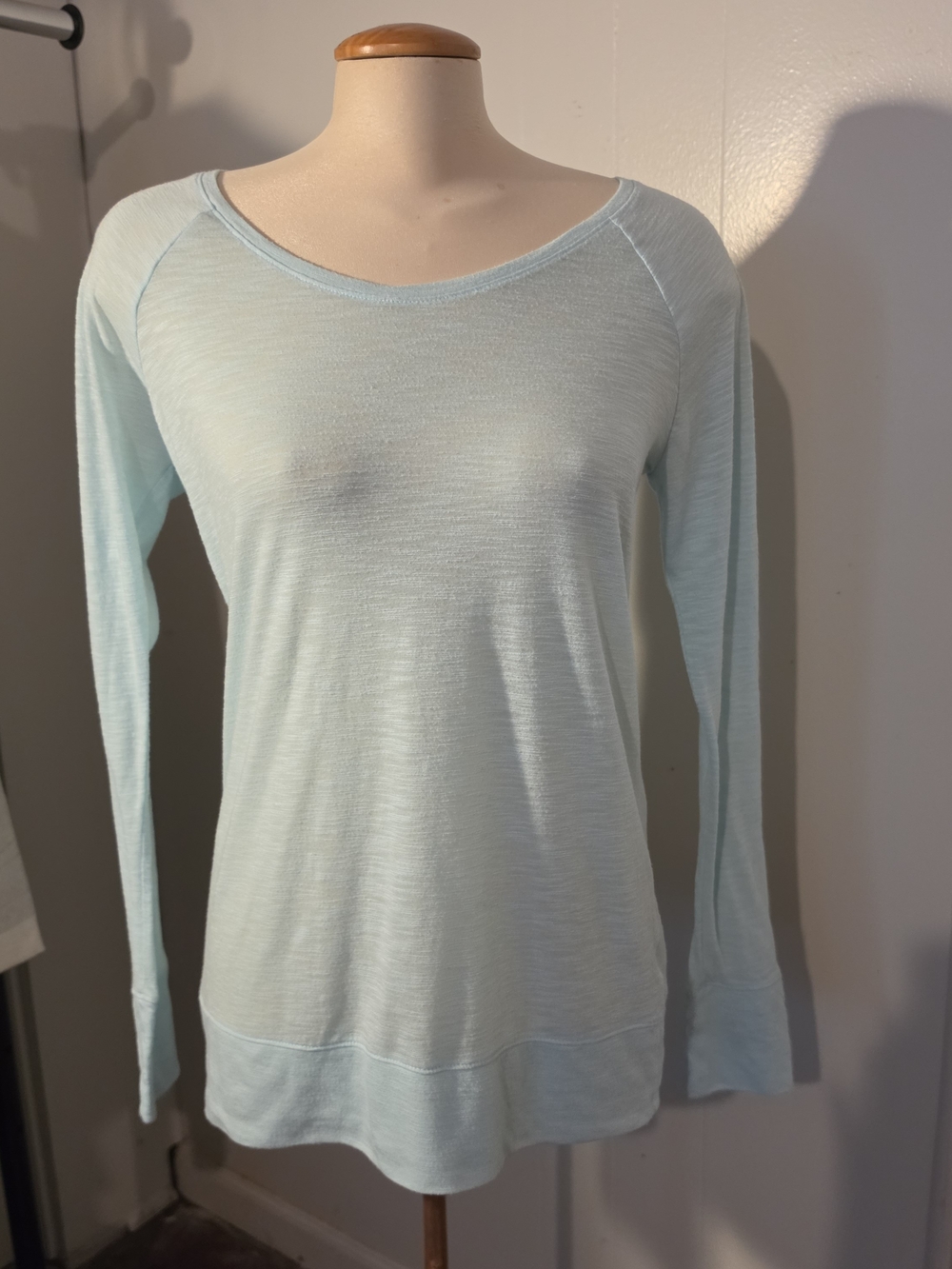 Pale Blue Long-Sleeve Scoop Neck Top